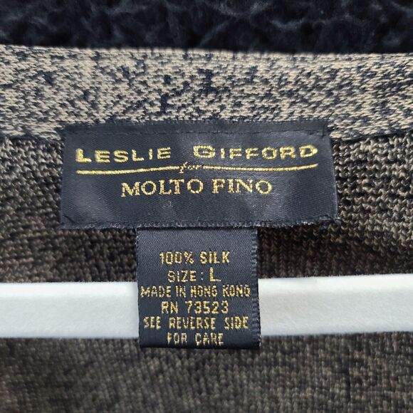 Leslie Gifford Womens Sweater Black Size Large 100% Silk Long Sleeve Two Button - Picture 6 of 12